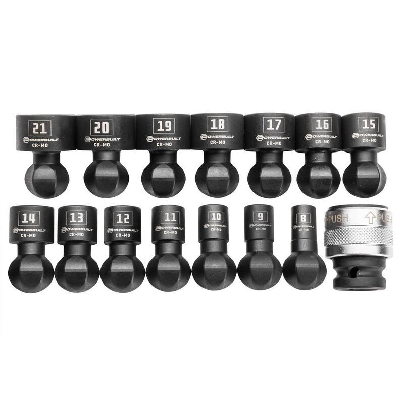 Juego de llaves de vaso de 15 piezas con adaptador y porta, de cambio rápido y cabezal móvil métrico de 1/2 pulgadas - 643032ECE