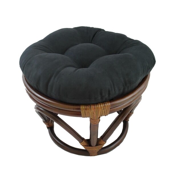 Fixturesfirst Rattan Ottoman with Micro Suede Cushion, Black - FI2592294