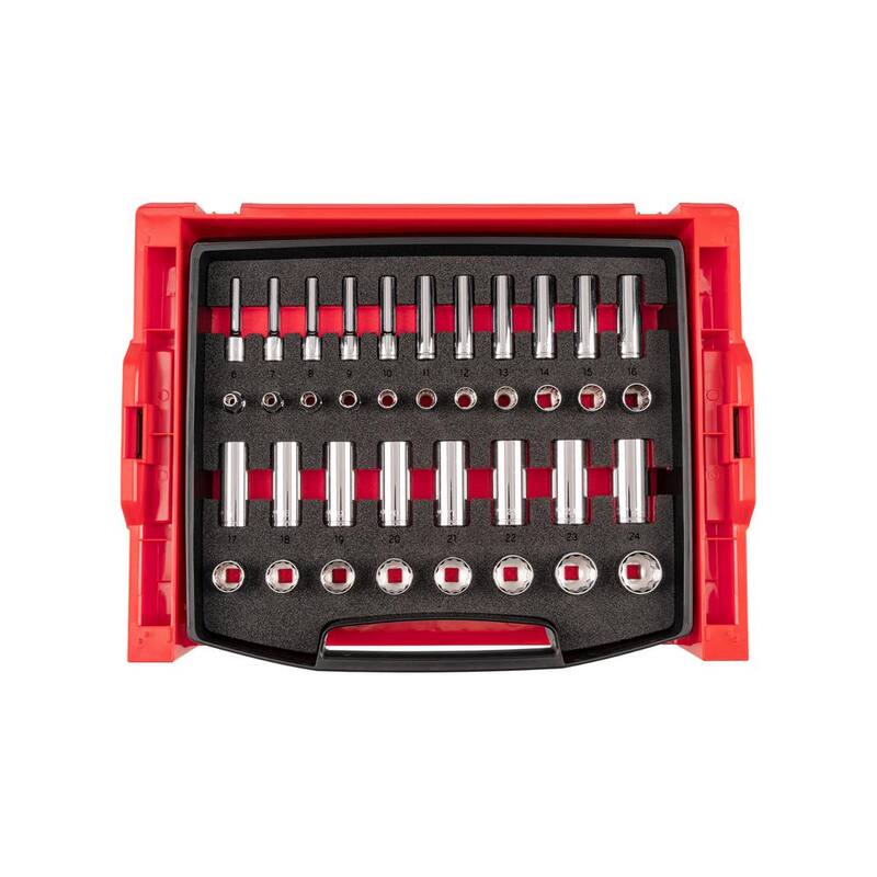 Juego de dados de 12 puntas de 3/8 de pulgada TEKTON con cajón superior abierto y rack, 38 piezas (6-24 mm) - OLB94308