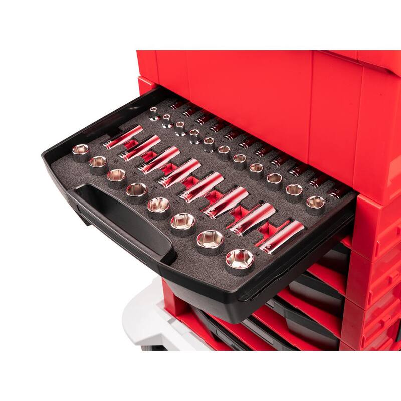 Juego de dados de 12 puntas de 3/8 de pulgada TEKTON con cajón superior abierto y rack, 38 piezas (6-24 mm) - OLB94308