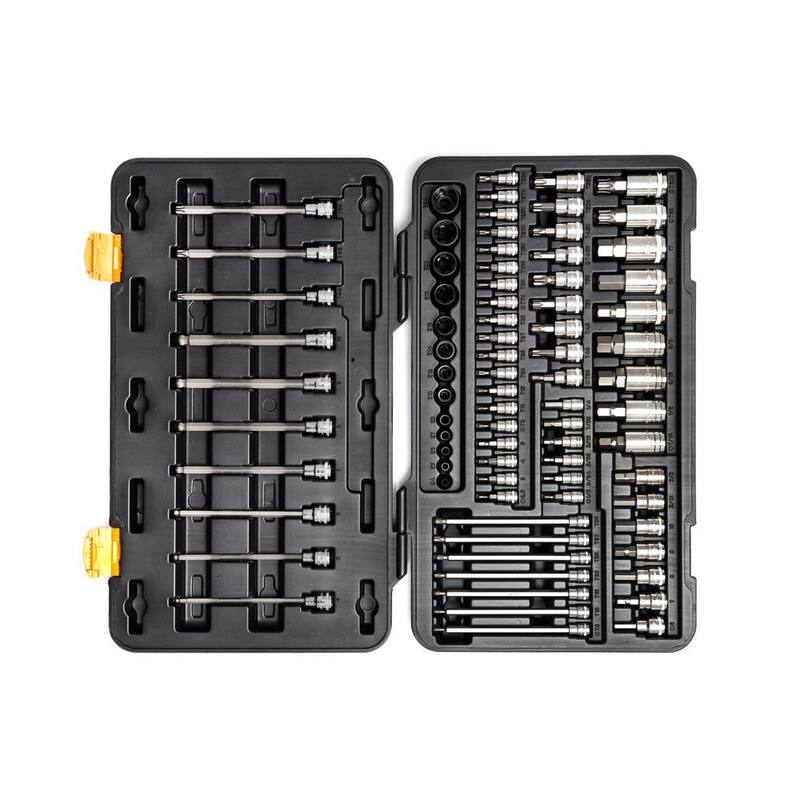 Juego de puntas de vaso GEARWRENCH de 1/4, 3/8 y 1/2 pulgadas, Hexagonal, Hexagonal con extremo de bola, Torx a prueba de manipulaciones, E-Torx y punta Torx (80 piezas) - 86538