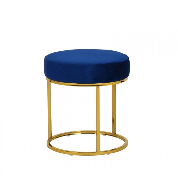 Gfancy Fixtures Compact Round Ottoman Blue Velvet & Gold - GF3104975