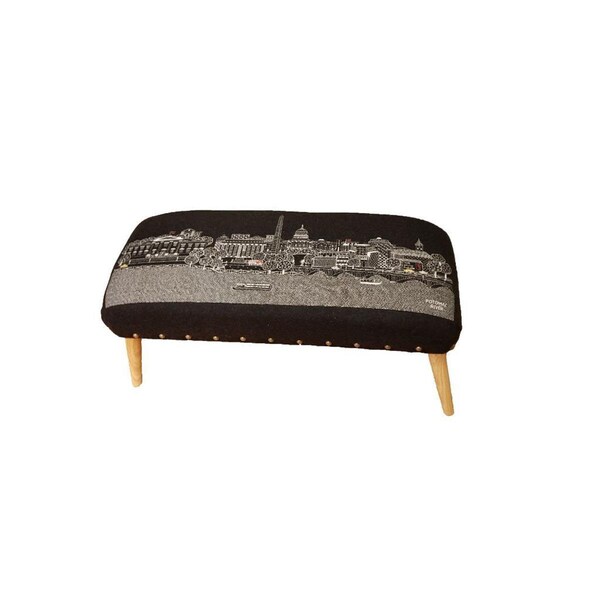 Gfancy Fixtures 38 in. Washington Dc Nighttime Skyline Embroidered Ottoman Black - GF3101685