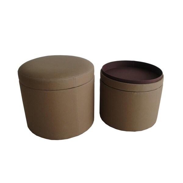 Gfancy Fixtures 1 x 19 x 19 in. Canvas Round Storage Ottoman Tan - GF3686570