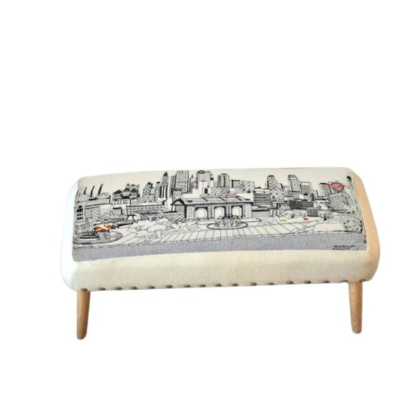 Gfancy Fixtures 38 in. Kansas City Daylight Skyline Embroidered Ottoman White - GF3102166