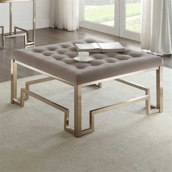 Oceantailer Home Roots Furniture  18 x 36 x 36 in. Fabricl Tube Cocktail Ottoman - Champagne - 286055