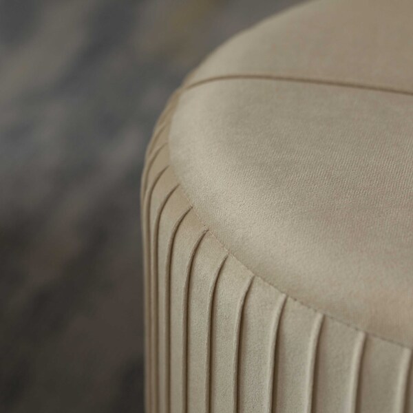 Fabulaxe Round Velvet Ottoman Stool Raised with Hairpin Gold Base, Cream, Small - QI004324.CM.S