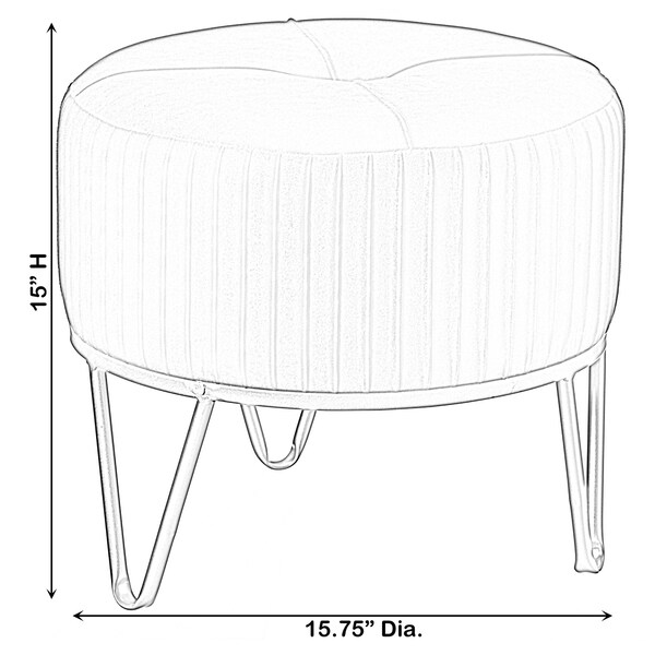 Fabulaxe Round Velvet Ottoman Stool Raised with Hairpin Gold Base, Cream, Small - QI004324.CM.S