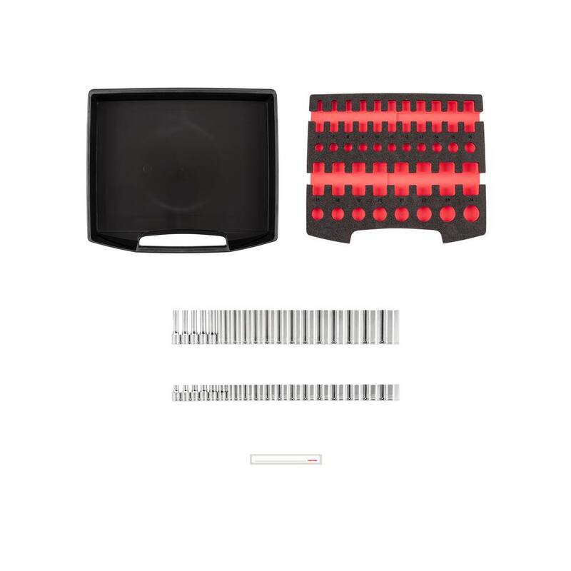 Juego de dados de 6 puntos de 3/8 pulgadas TEKTON con cajón superior abierto y soporte, 38 piezas (6-24 mm) - OLB94307