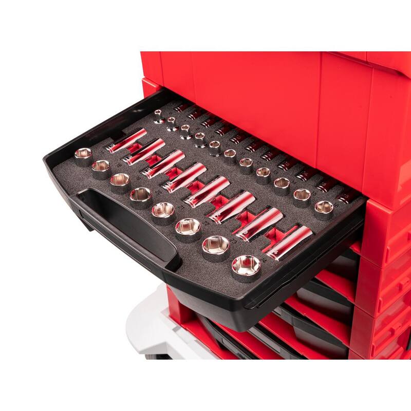 Juego de dados de 6 puntos de 3/8 pulgadas TEKTON con cajón superior abierto y soporte, 38 piezas (6-24 mm) - OLB94307