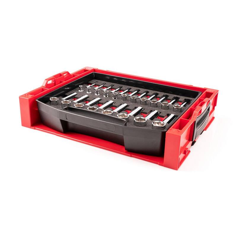 Juego de dados de 6 puntos de 3/8 pulgadas TEKTON con cajón superior abierto y soporte, 38 piezas (6-24 mm) - OLB94307