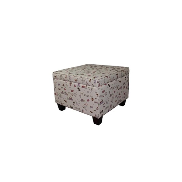 Ore International 1875 in Kids Print Seating Ottoman with Storage Light Tan - HB4615