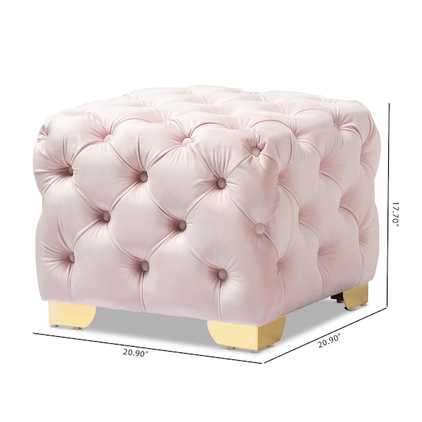 Baxton Studio Avara Pink Velvet Upholstered Gold Finished Button Tufted Ottoman - 153-9373