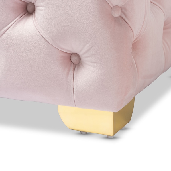 Baxton Studio Avara Pink Velvet Upholstered Gold Finished Button Tufted Ottoman - 153-9373