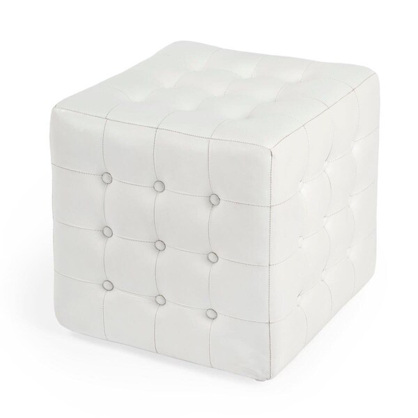 Butler Leon White Leather Ottoman - 18 x 18 x 18 in. - 6165411