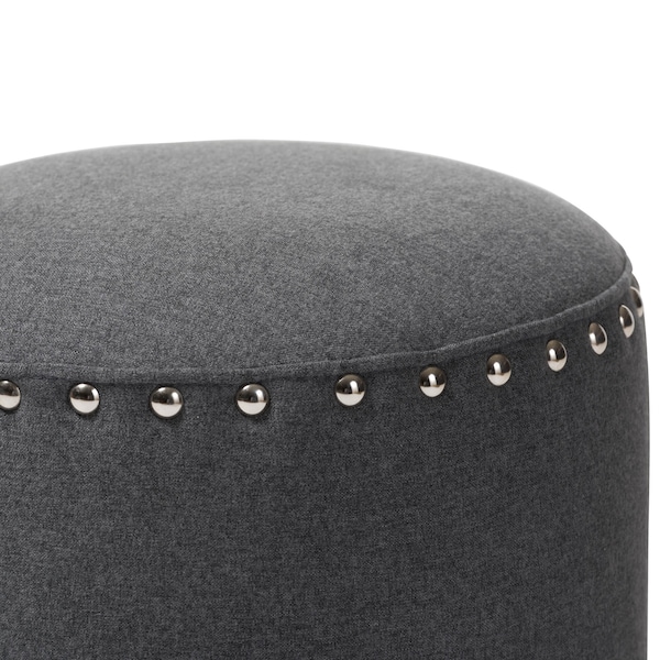 Baxton Studio Rosine Modern Dark Grey Upholstered Nail Trim Ottoman - 143-8144
