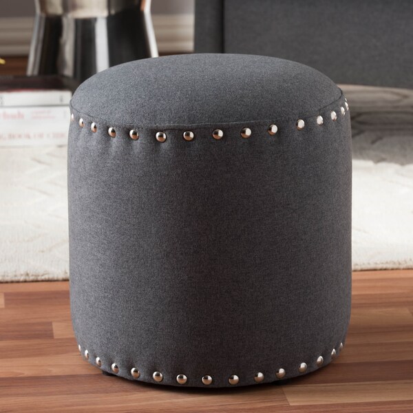 Baxton Studio Rosine Modern Dark Grey Upholstered Nail Trim Ottoman - 143-8144