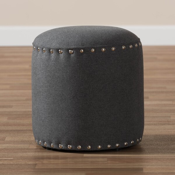 Baxton Studio Rosine Modern Dark Grey Upholstered Nail Trim Ottoman - 143-8144