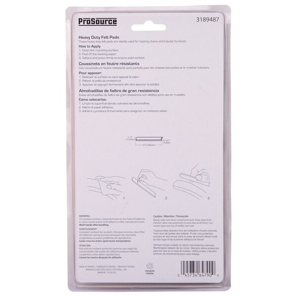 Prosource Furniture Pad, Felt Cloth, Beige, 6 x 1/2 in Dia, 1/2 in W, 3/16 in Thick, Square - FE-S106-PS