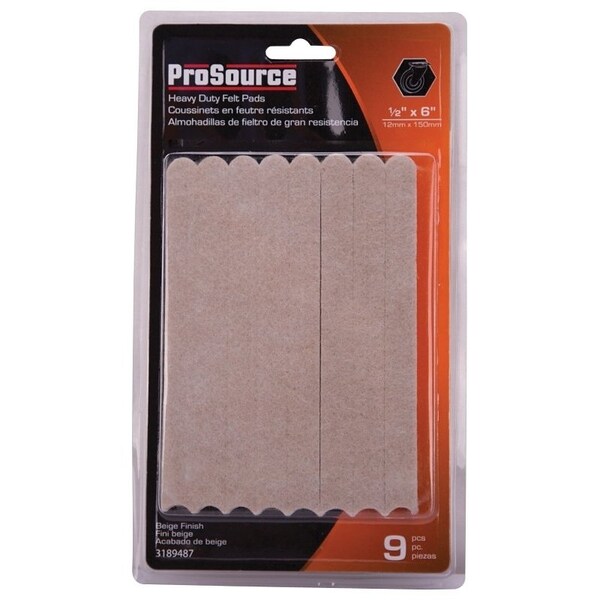 Prosource Furniture Pad, Felt Cloth, Beige, 6 x 1/2 in Dia, 1/2 in W, 3/16 in Thick, Square - FE-S106-PS