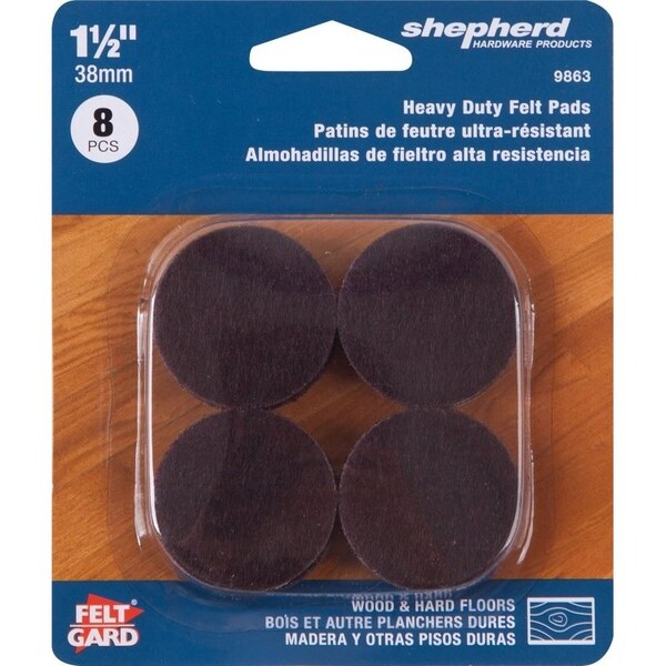 Shepherd Hardware Protective Pad, Felt, Dark Brown, 1-1/2 in Dia, Round - 9863