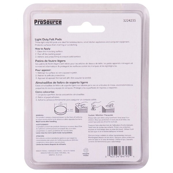 Prosource Furniture Pad, Felt Cloth, Brown, 7/8 in Dia, 5/64 in Thick, Round - FE-50220-PS