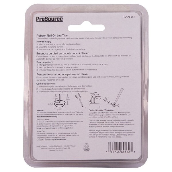 Prosource Furniture Leg Tip, Round, Rubber, Black, 1/2 in Dia, 3/4 in H - FE-50670-PS