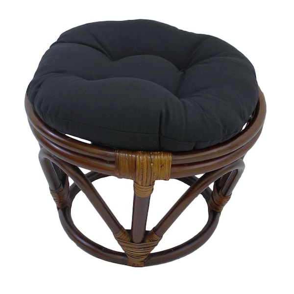International Caravan Rattan Footstool with Twill Cushion, Black - 3301-TW-BK