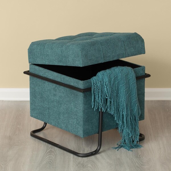Kd Americana 19 x 17.5 x 17.5 in. Square Fabric Storage Ottoman with Black Metal Frame Blue - KD3175144