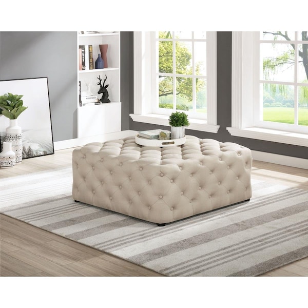 Best Master Furniture Kelly Modern Beige Linen Square Ottoman - SH001 BEIGE LINEN SQUARE OTTOMAN