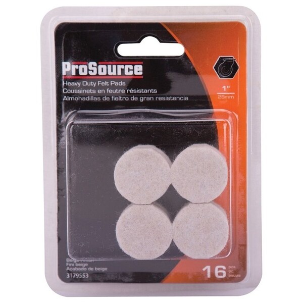 Prosource Furniture Pad, Felt Cloth, Beige, 1 in Dia, 3/16 in Thick, Round - FE-50201-PS