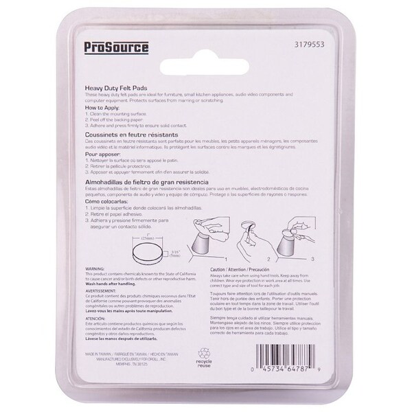 Prosource Furniture Pad, Felt Cloth, Beige, 1 in Dia, 3/16 in Thick, Round - FE-50201-PS