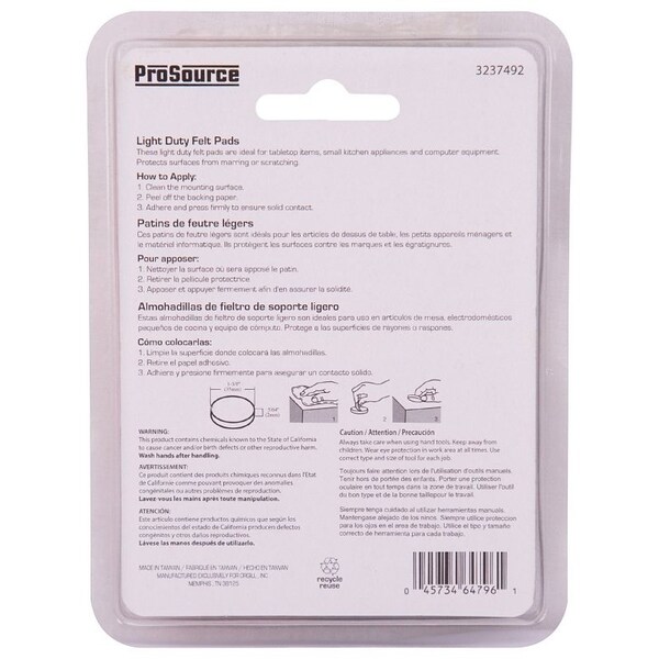 Prosource Furniture Pad, Felt Cloth, Brown, 1-3/8 in Dia, 5/64 in Thick, Round - FE-50221-PS