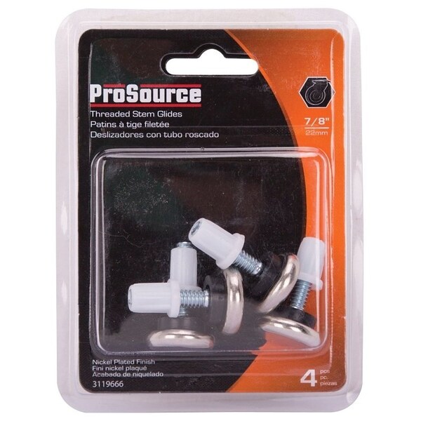 Prosource Furniture Glide, Plastic/Steel, Silver, Nickel Plated, 7/8 x 7/8 x 1-7/16 in Dimensions - FE-S504-PS