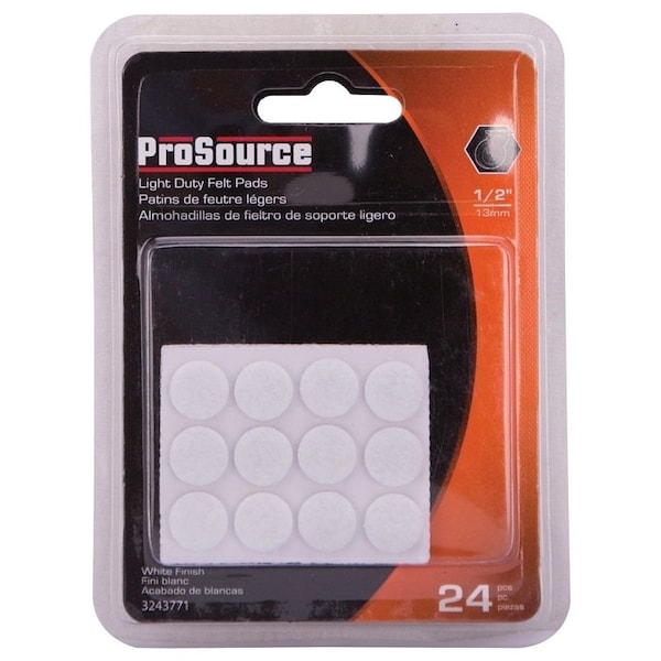 Prosource Furniture Pad, Felt Cloth, White, 1/2 in Dia, 5/64 in Thick, Round - FE-50230-PS