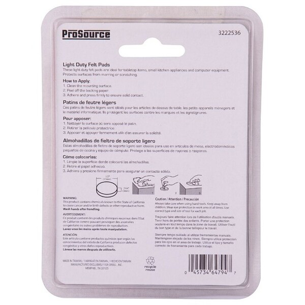 Prosource Furniture Pad, Felt Cloth, Brown, 1/2 in Dia, 5/64 in Thick, Round - FE-50229-PS