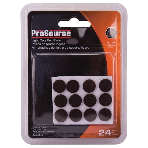 Prosource Furniture Pad, Felt Cloth, Brown, 1/2 in Dia, 5/64 in Thick, Round - FE-50229-PS