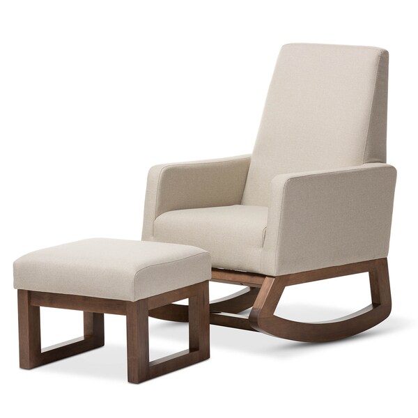 Baxton Studio Yashiya Light Beige Upholstered Rocking Chair and Ottoman Set - 123-6818-6820