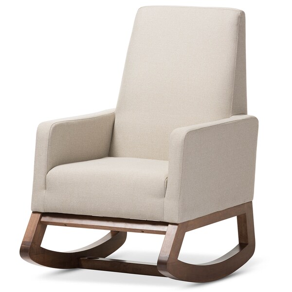 Baxton Studio Yashiya Light Beige Upholstered Rocking Chair and Ottoman Set - 123-6818-6820
