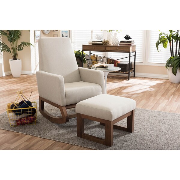 Baxton Studio Yashiya Light Beige Upholstered Rocking Chair and Ottoman Set - 123-6818-6820