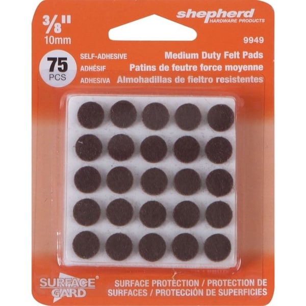 Shepherd Hardware Furniture Pad, Felt Cloth, Brown, 3/8 in Dia, Round - 9949