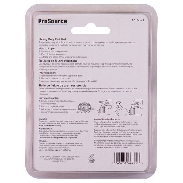 Prosource Furniture Pad, Felt Cloth, Brown, 40 x 3/8 in Dia, 3/8 in W, 7/64 in Thick, Roll - FE-50232-PS