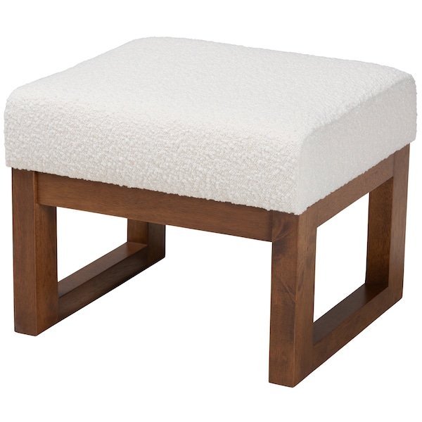 Baxton Studio Yashiya MidCentury OffWhite Boucle Upholstered and Walnut Brown Finished Wood Ottoman Footstool - 225-12926-ZORO