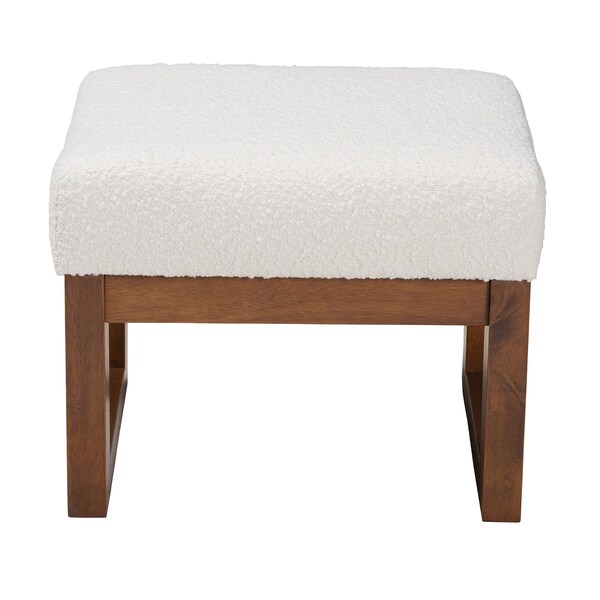 Baxton Studio Yashiya MidCentury OffWhite Boucle Upholstered and Walnut Brown Finished Wood Ottoman Footstool - 225-12926-ZORO