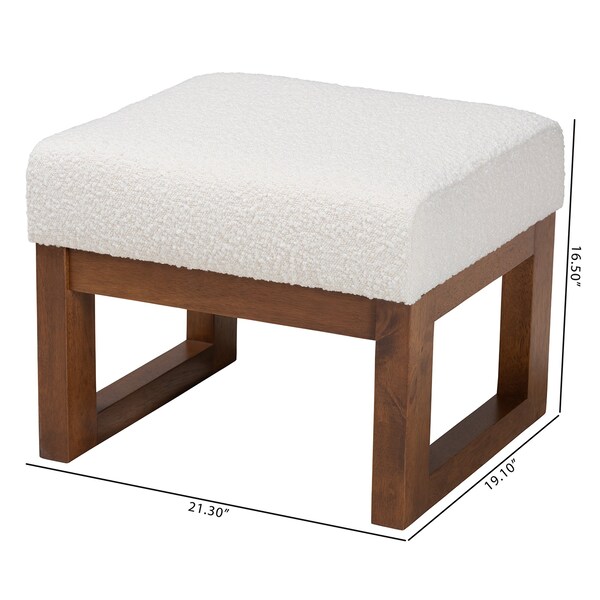 Baxton Studio Yashiya MidCentury OffWhite Boucle Upholstered and Walnut Brown Finished Wood Ottoman Footstool - 225-12926-ZORO