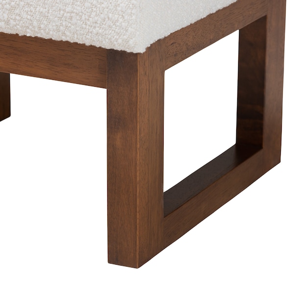 Baxton Studio Yashiya MidCentury OffWhite Boucle Upholstered and Walnut Brown Finished Wood Ottoman Footstool - 225-12926-ZORO