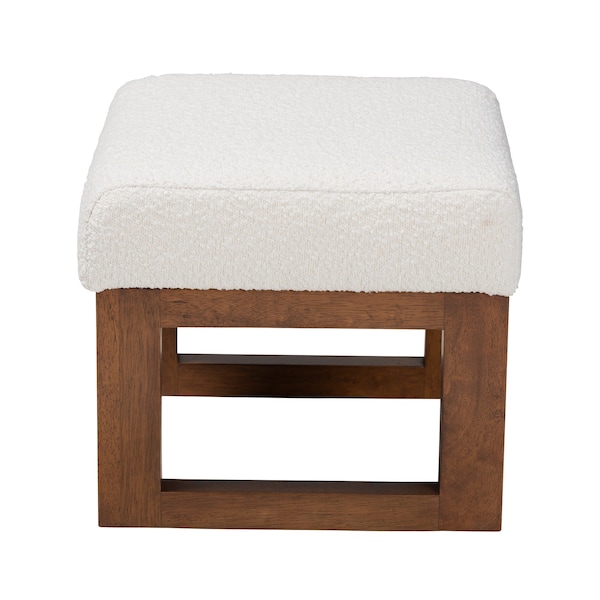 Baxton Studio Yashiya MidCentury OffWhite Boucle Upholstered and Walnut Brown Finished Wood Ottoman Footstool - 225-12926-ZORO