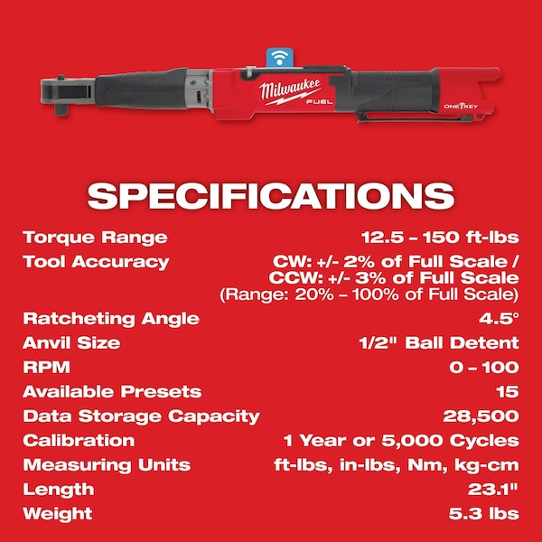 Milwaukee Tool M12 FUEL 1/2" Digital Torque Wrench w/ ONE-KEY - 2466-20