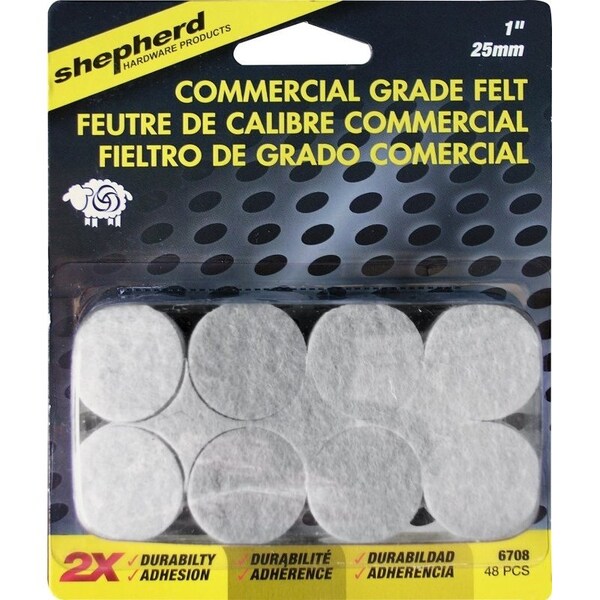 Shepherd Hardware Protective Pad, Felt, Beige, 1 in Dia, Round, 48PK - 6708
