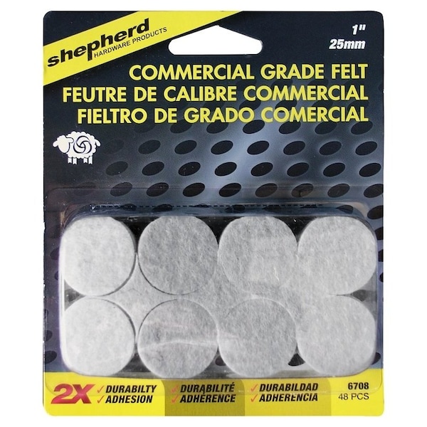 Shepherd Hardware Protective Pad, Felt, Beige, 1 in Dia, Round, 48PK - 6708